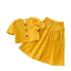 Summer Baby Girls Clothing 2pcs مجموعات للأطفال قصيرة الأكمام بالإضافة إلى السراويل الواسعة التي تناسب ملابس الأطفال 220509