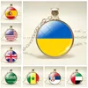 Kedjor ukraina charm halsband Spanien UK USA Saudiarabien Schweiz Turkiet National Flag Glass Cabochon Pendant Jewelry Giftchains
