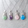 WOJIAER Cute Natural Animal The Rabbit Pendant & Necklaces bead Round Jewelry for Women BE906