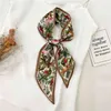 2021 Skriv ut hårband Skinny Silk Scarf Women Headband Fashion Ribbon Scrunchies Handväska Handled Wrap Foulard Tillbehör