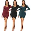 Hot Fashion New sexy slims women Party Dresses 2023 Summer Women's V neck shirts beautiful Single Slim long sleeve bling bling Dress 10911