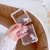 Luxur Korean Glitter Pearl Bow Eesthetic Phone Case för Samsung Galaxy Z Flip 3 5G stötsäkert omslag