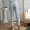 Summer Seersucker High Waist Straight Pants British Petty Bourgeoisie Blue Stripe Italian Casual Trousers Men Pantalones L220702235g