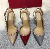 Fashion Sandals women pumps Casual Designer Gold matt leather studded spikes slingback high heels shoes hhggg