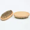 Boar Bristle Hair Beard Brush Hard Round Wood Handle Anti-static Boar Comb Hairdressing Tool For Men Beard Trim Customizable C0817