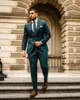 Business Suits Men Dark Green Tuxedos Two Button Groom Dinner Formal Evening Wedding Birthday Party Wear Blazer 2 Pieces