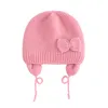 Düz renkli bebek Beanie Cap Kış Kulağı Sıcak Çocuklar Toddler Kızlar İçin Eğik Yay Şapkaları Moda Ayarlanabilir Kapak Şapkası