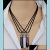 Pendant Necklaces Pendum Hexagonal Pointed Reiki Natural Stones Pink Quartz Pillar Charms Necklace For Women Men Gift Access Yydhhome Dhczr