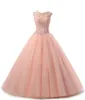 2022 Boathals Lace Quinceanera -jurken Prom Princess Ball Jurk Appliques Sweet 16 Lange prom feestjurk Vestidos de 15 anos BQ05