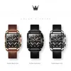 OLEVS Original Watch for Men Top Brand Luxury Hollow Square Sport Watches Fashion Leather Strap Waterproof Quartz Wristwatch 220530