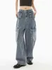 Lavé Bleu Rétro Multi-sac Jeans Femmes D'été Nouvelle Américaine Droite Lâche Large Jambe Unisexe Salopette Denim Pantalon Femme T220728