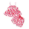 衣料品セットガールキッズ幼児女の子ビーチヒマワリプリントサスペンダートップノースリーブショーツパンツ2個の衣装セット0-18m