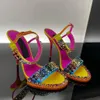 Novo topo de luxo cristal sandálias decorativas cetim cor combinando jantar vestido tiras instep designers vestido sapato noite estilingue sapatos