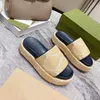 Mens Slides Women Sandals Platform New Designer Slide Beach Slippers Multicolor Canvas Linen Fabric Printing Straps Slipper Classic Sandals With Box NO380