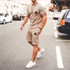Summer Fashion Simple Solid Color Loose Muscle Fitness Casual Tshirt Shorts Mens Suit Sportswear Twopiece S6XL 220526