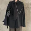 HOUZHOU Graue Hemden Frauen Harajuku Abnehmbare Ärmel Übergroße Bf Gothic Bluse mit Krawatte Vintage Streetwear Punk Herbst Hemd 220513