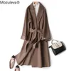 Mozuleva Double Sided Cashmere Coat Female Winter Korean Version Loose Long Wool Coat Coffee Color Strend 201221