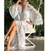 Robes décontractées 2022 Design femmes élégant dentelle florale élégant à manches longues évasées Sexy col en v évider mince robe de soirée