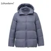 Schinteon Light Down Jacket 90% White Duck Coat Casual Loose Winter Warm Outwear With Hood High Quality 9 Colors 201103