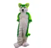 Costume de mascotte de chien Husky de loup vert chaud, matériel de tête de dessin animé, robe de fête, ensemble de dessin animé de haute qualité