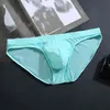 New Men's U Convex Pouch Underwear Briefs Seamless Sexy Low-waist Panties Ice Silk Underwear Men's Transparent Briefs Mid-low G220419