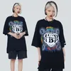 Men's T-Shirts 2022 Female Oversized O-neck Loose Tops Mens Hand Painting Washed Tee Shirt Unisex Short Sleeve 100%Cotton Black White T Shir