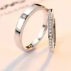 1 Pair Solid Couple Rings Copper Plated Platinum Resizeable Multiple Crystal Men Women Overlap Opening Engagement Wedding Gift Finger Jewelry Accessories