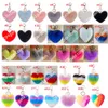 Plush Heart Shaped Pom Pom Keychain Wholesale Rainbow Pain Color