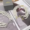 Designer Multilayer Pearl Rhinestone Orbit Necklace Clavicle Chain Baroque Pearl Necklaces for Women Jewelry Gift