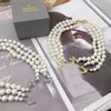 Pendant Necklaces Designer Multilayer Pearl Rhinestone Orbit Necklace Clavicle Chain Baroque for Women Jewelry with box 50ess