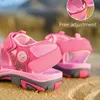 Kids Boys Sandals 고품질 위장 컷 아웃 아동 Big Girls Sandalias Childrens Canvas Flats Shoes Pinkgrayblue 220621