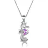 قلادة قلادة باموس Seahorse Star Presants Silver Color White/Blue/Purple Fire Opal Long Necklace chain for Womenpendant