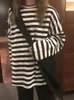 Oversized T Shirt Vår Höst Kvinnor Harajuku Striped T-Shirt Koreansk Casual Full Sleeve O-Neck T-shirts Ulzzang Femme Black Top 220411