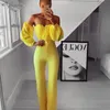 Ailigou New Women Party Club Yellow Sexy Off Shoulder Chiffon Long Sleeve Strapless Full Length Bandage Bodycon Jumpsuits T200509