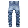 Men's Jeans Men's Spring Men Blue Ripped Slim Fit Pants Fashion Destroyed Hole Straight Male Vintage Distressed Hip Hop Denim