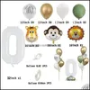 Party Decoration 28st Wild One Animal Ballonger Set med Vit Nummer Ballong för barn Boy Jungle Födelsedag Supply Drop Delivery 2021 Event