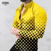 Erkek Gömlek Uzun Kollu Tees Üstler Gradyan Renk Sarı Polka Dot Baskı Tek Men Giyim S3XL 220813