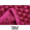 TRAF femmes doux mode carreaux tricot débardeurs Vintage col droit larges bretelles femme Camis Mujer 220325