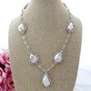 Chains 19" White Freshwater Keshi Pearl Cubic Zirconia Micro Pave Silver Color Plated Chain Necklace For Women