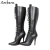 Sorbern bottes hautes pour femmes à lacets bottes de mollet à coupe large personnalisées unisexe botte à tige dure fétichiste