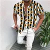 Camisas casuais masculinas 2022 Moda de verão masculino Camisa de impressão de malha de grade de grade de colarinho de manga curta Eldd22 de manga curta