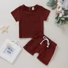 Conjuntos de roupas de 0 a 4 anos, infantil, infantil, menino, menina, cor sólida, camiseta de manga curta, tops, shorts, calças, 2 peças, conjunto de verão, roupas