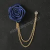 Broche de flor rosa de tecido, corrente de cristal, borla, terno masculino, alfinetes de lapela, broches de noiva, broches de casamento, moda, acessórios, joias