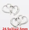 100st legering dubbel Hjärta Berlocker Antik silver Berlocker Hänge För halsband Smycken Att göra fynd 30x18mm