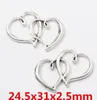 100 stks legering dubbele hart bedels antieke zilveren bedels hanger voor ketting sieraden maken bevindingen 30x18mm