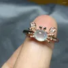 Klusterringar original naturligt frö chalcedon ägg boll krabba öppning justerbar ring diamant ädla charm kvinnlig silver smycken kluster kluster