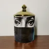 Portatile classico faccia umana candelabra portacandele collana gioielli decoraggio scatola ceramica fatta a mano artigianale