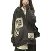 Street donna marrone graffiti stampa zip vintage top felpa con cappuccio felpe con cappuccio kawaii camicetta grunge y2k cappotti giacche autunnali 220406