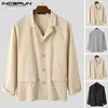 Men Solid Color Blazers Fashion Long Sleeve Lapel Suits Men Single Breasted Cotton Outerwear Men Leisure Cozy Blazer 5XL INCERUN 220409