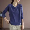 Осень 100% хлопок футболка женщина с длинным рукавом корейский стиль негабаритная футболка свободных плюс размер женщин S 220328